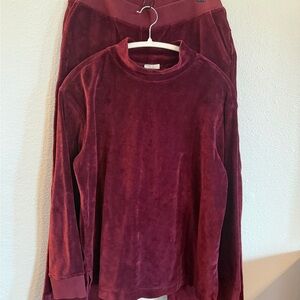 PACT Plush Burgundy Velour Pullover and wide leg pants